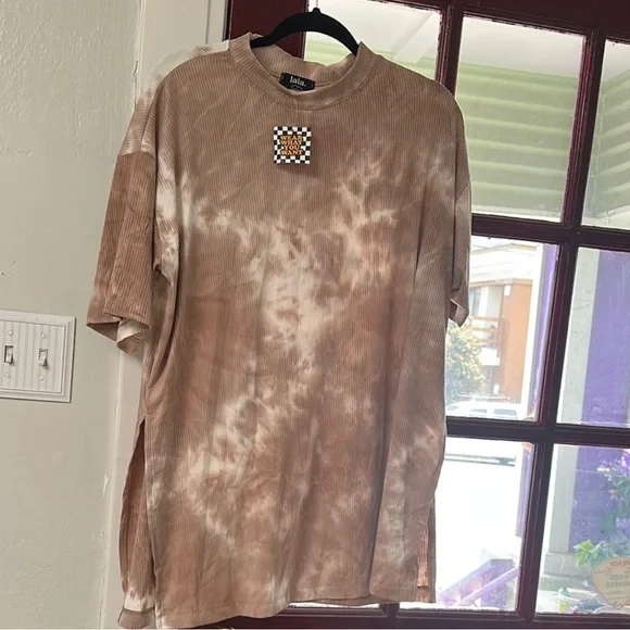 Dressed in Lala Lex Ribbed Playsuit in Iced Latte Tie Dye - Picture 4 of 7